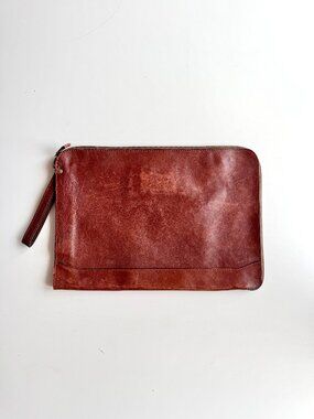 Vintage RENWICK CANADA Brown Leather Zip Around Laptop Case Document Bag
